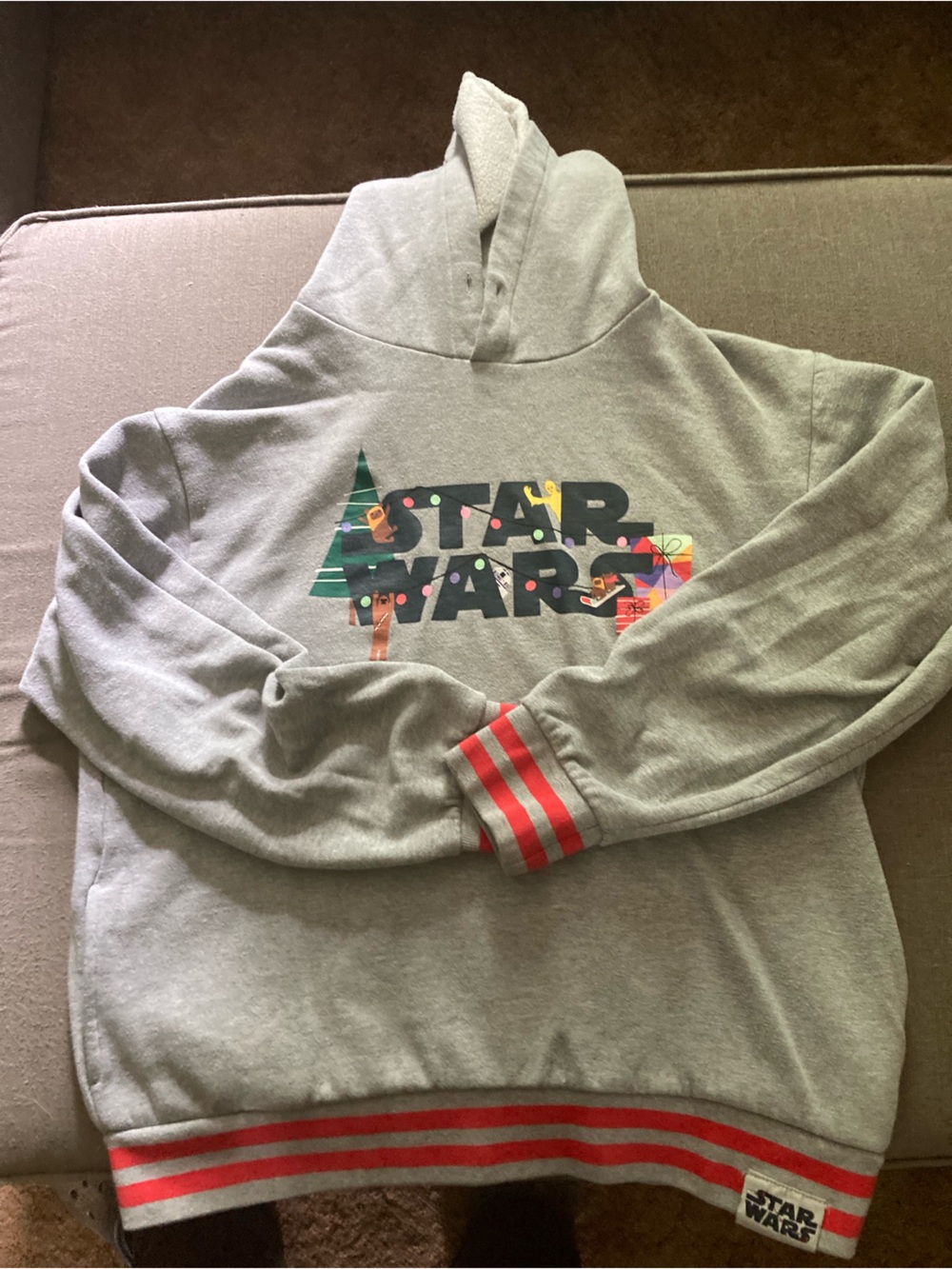 Star Wars Gray Hoodie with Multicolor Logo and Red Stripe Details Holiday